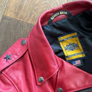 Schott NYC Red women’s leather motorcycle jacket